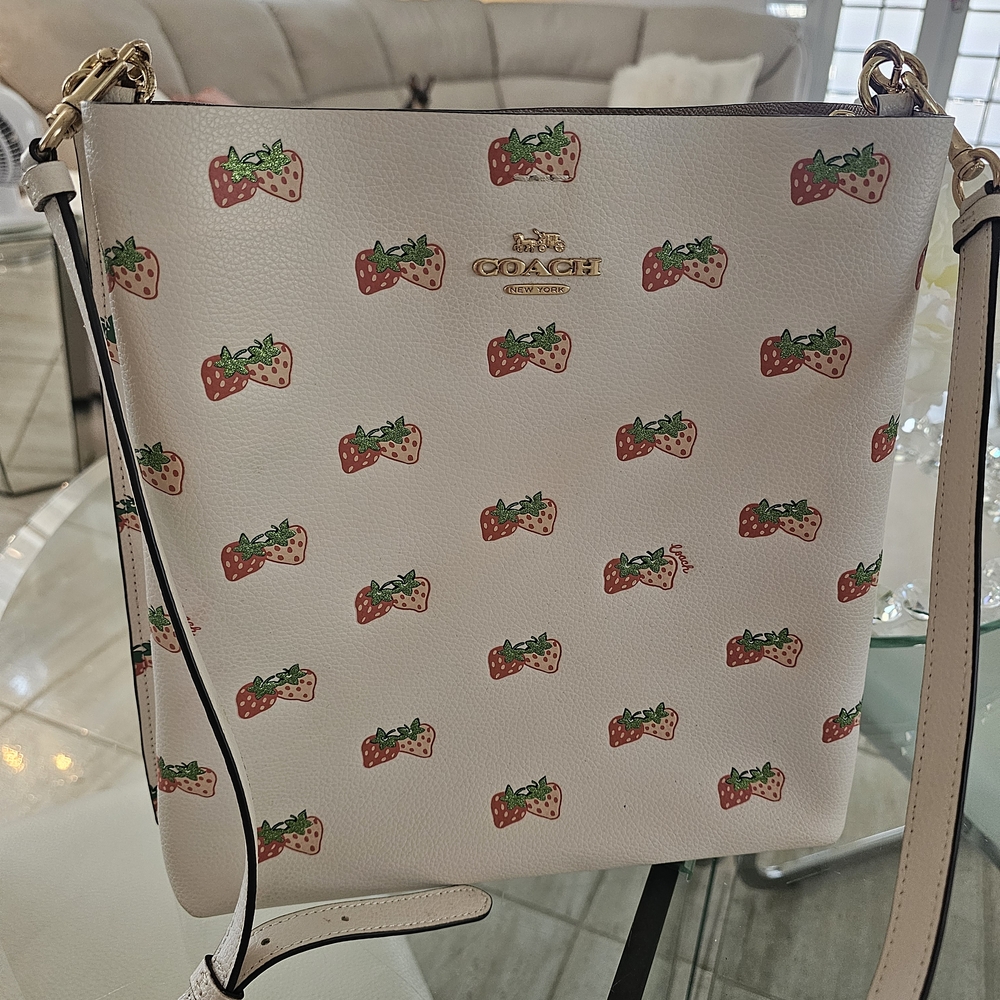 Coach White Strawberry Print Crossbody Bag